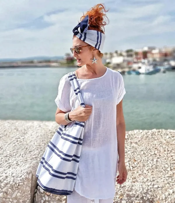 Borsa Mare in tessuto cotone fashion design Marinella Made in Italy
