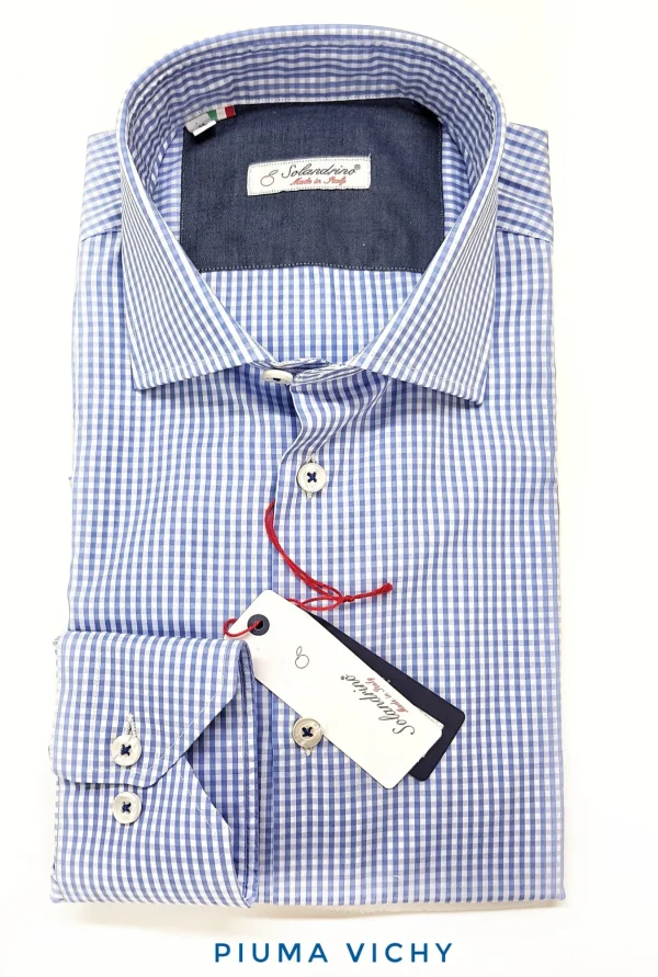 Camicia a quadri azzurra quadretti vichy alta qualità made in italy
