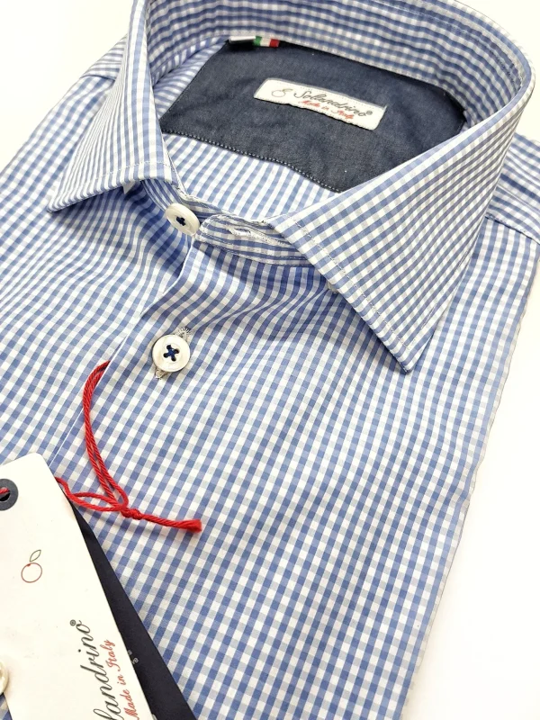 Camicia a quadri azzurra quadretti vichy alta qualità made in italy