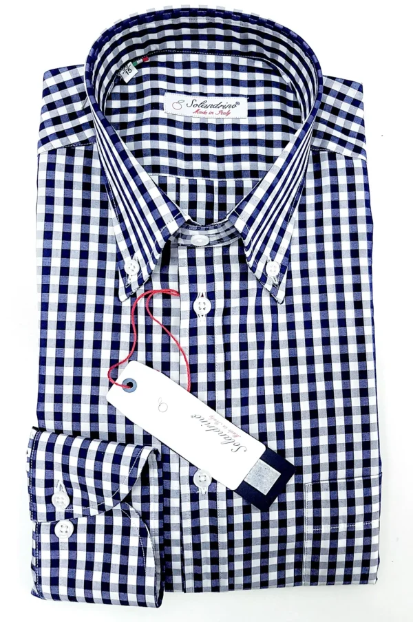 Camicia a quadri blu puro cotone made in italy