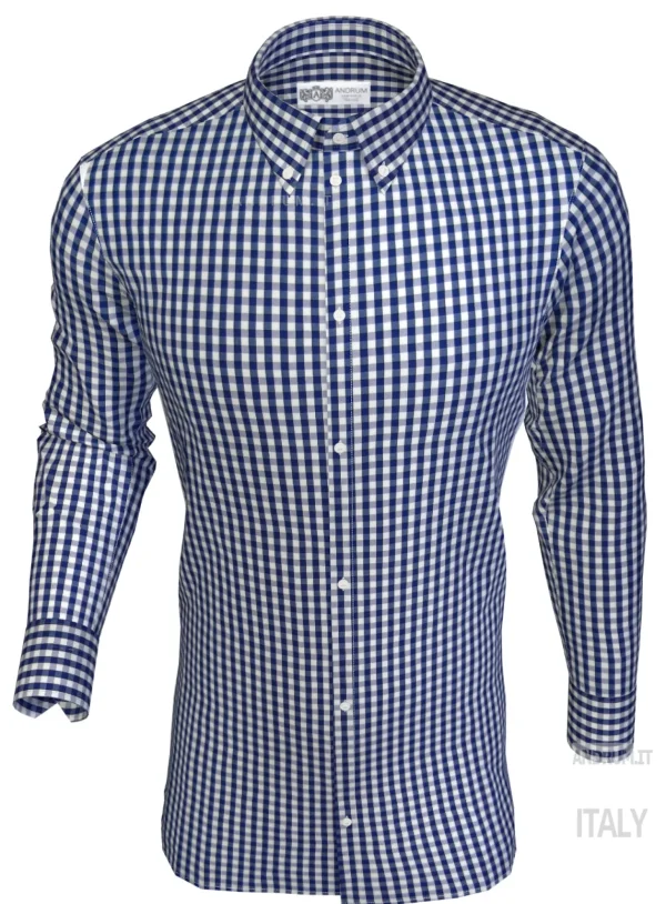 Camicia a quadri blu puro cotone made in italy