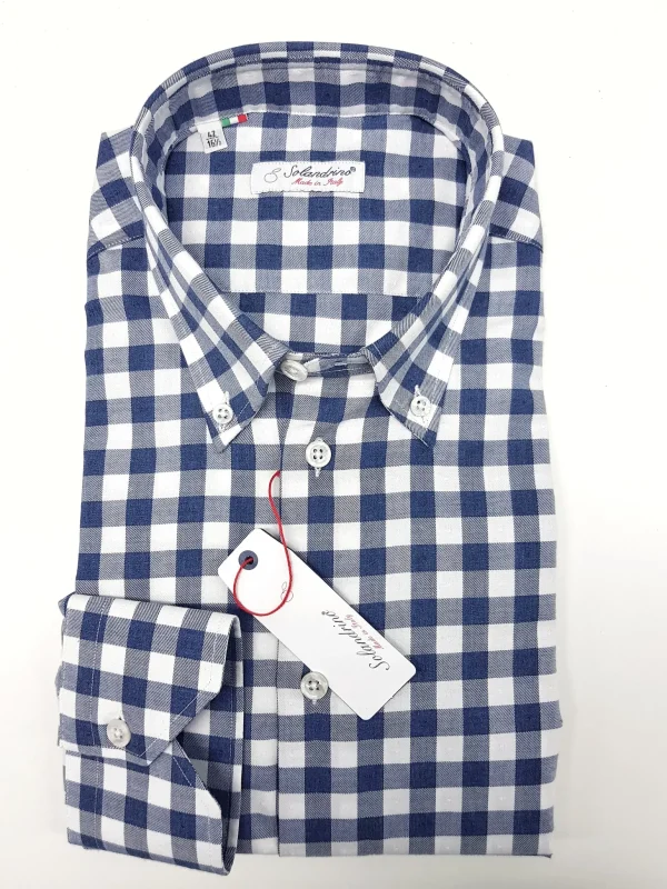 Camicia a quadri blu vaiella puro cotone made in italy