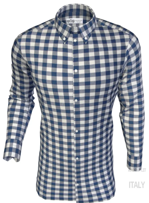 Camicia a quadri blu vaiella puro cotone made in italy