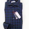 Camicia a quadri velluto blu brown cotone fantasia made in italy