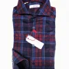 Camicia a quadri velluto scozzese blu rosso cotone fantasia check made in italy