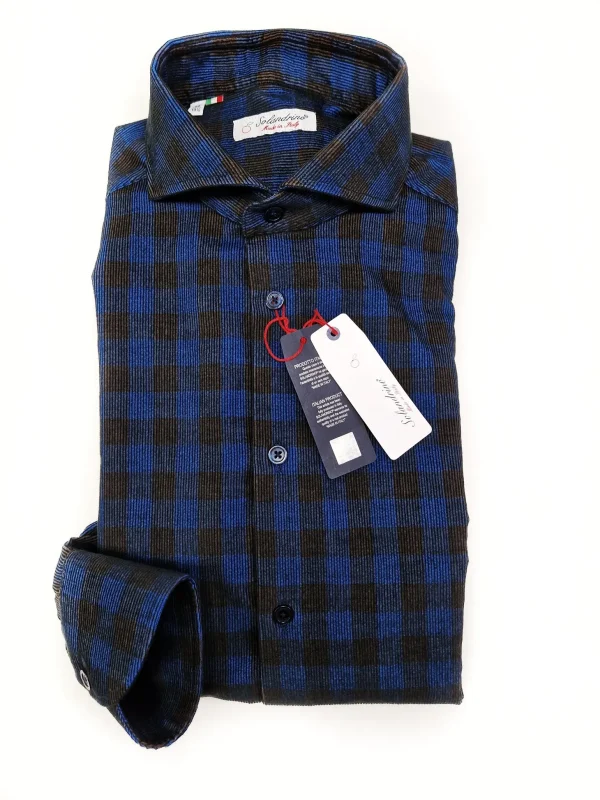 Camicia a quadri velluto blu brown cotone fantasia made in italy