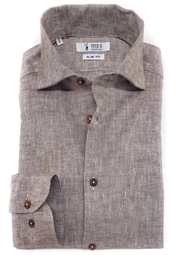 Camicia beige sabbia  puro Lino made in Italy - light brown Linen Shirt
