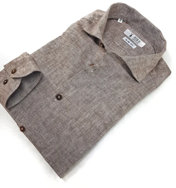 Camicia beige sabbia  puro Lino made in Italy - light brown Linen Shirt