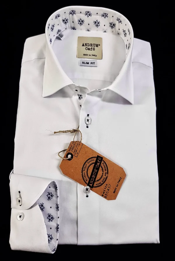 Camicia Bianca con inserti fantasia floreale cotone made in italy