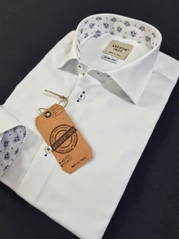 Camicia Bianca con inserti fantasia floreale cotone made in italy
