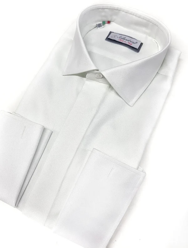 Camicia bianca elegante Oxford armaturato alta qualità polsini gemelli puro cotone made in italy white shirt Oxford double cuffllink