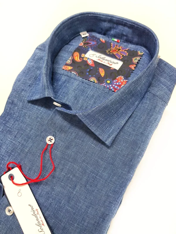 Camicia blu indaco puro Lino made in Italy - blue indigo Linen Shirt