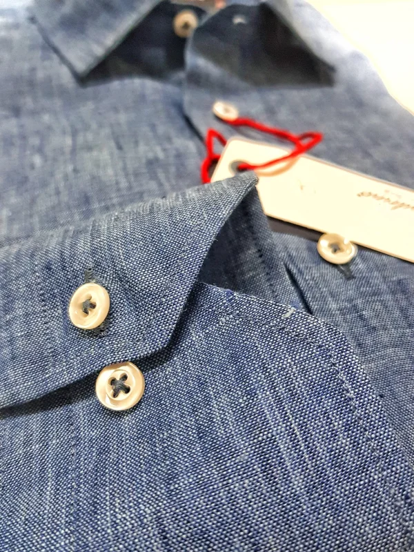 Camicia blu indaco puro Lino made in Italy - blue indigo Linen Shirt