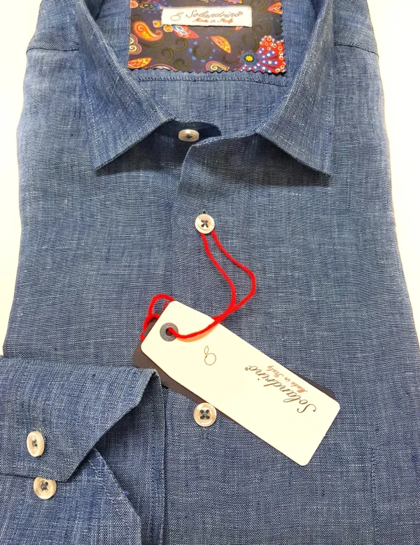 Camicia blu indaco puro Lino made in Italy - blue indigo Linen Shirt