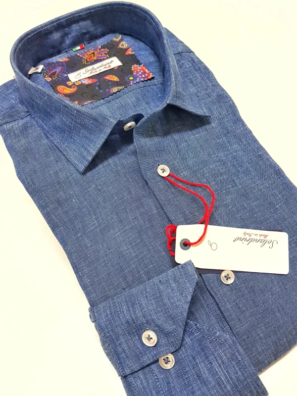Camicia blu indaco puro Lino made in Italy - blue indigo Linen Shirt
