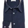 Camicia blu popeline con inserti fantasia floreale cotone made in italy