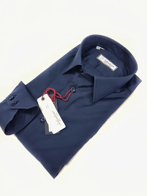 Camicia blu popeline cotone made in italy Blue Navy shirt