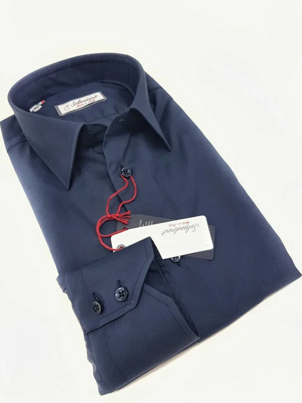 Camicia blu popeline cotone made in italy Blue Navy shirt