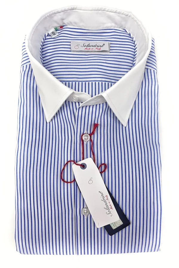 Camicia Club Man collo e polso bianco su rigato bianco azzurro made in Italy stripe shirt