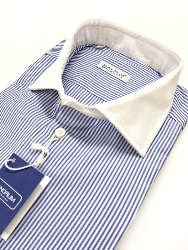 Camicia Club Man collo e polso bianco su rigato bianco azzurro