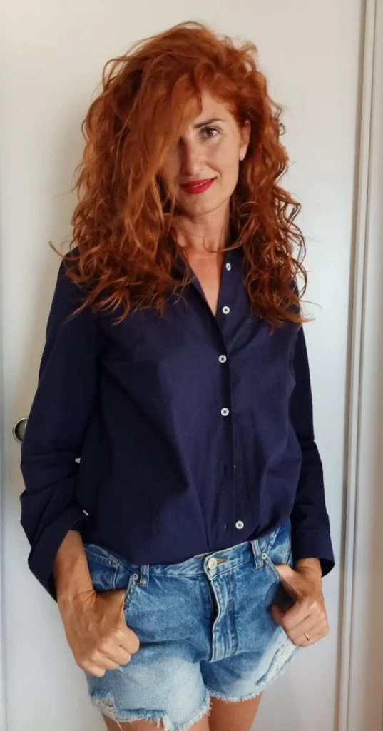 Camicia Donna blu puro cotone goffrato seersucker  made in italy navy blue woman shirt