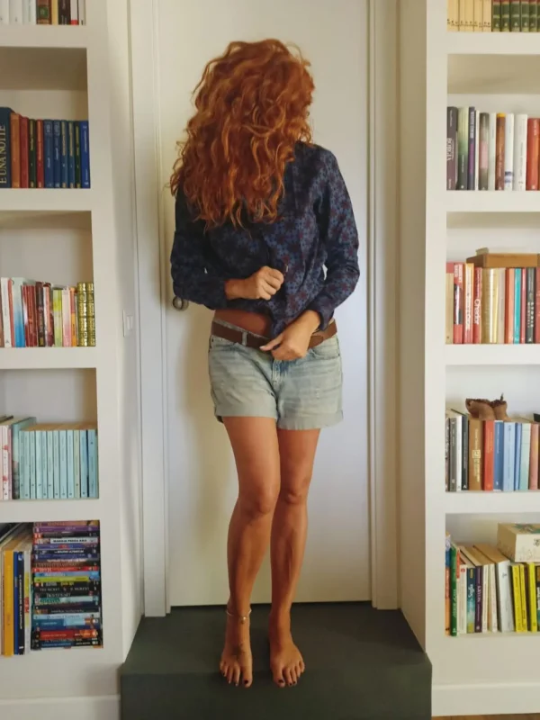 Camicia Donna blu puro cotone DENIM  blu FANTASIA bordeaux made in italy navy blue woman shirt