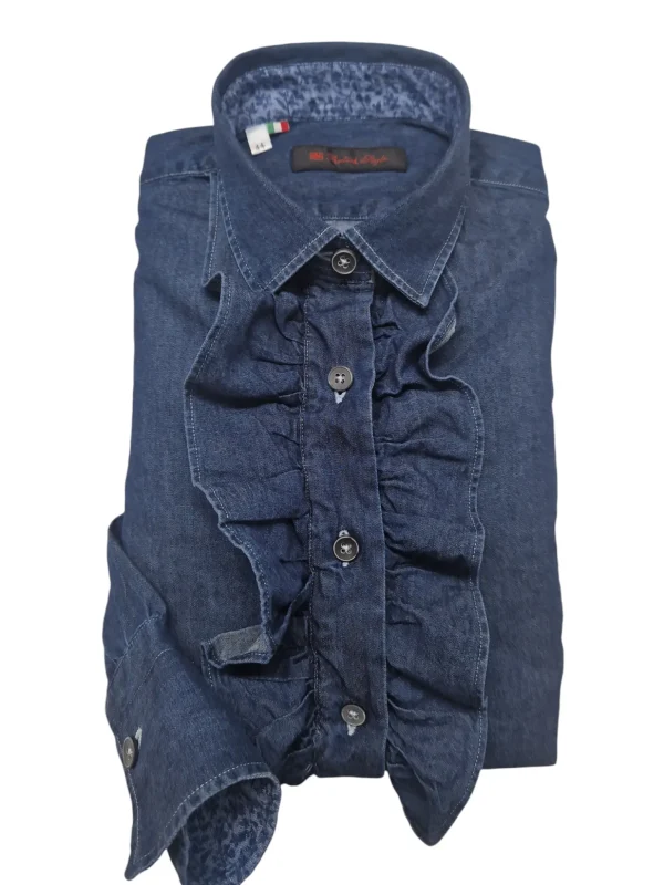 Camicia Donna Rouge Denim con Rouge puro cotone DENIM  blu FANTASIA bordeaux made in italy navy blue woman shirt