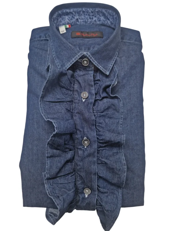 Camicia Donna Rouge Denim con Rouge puro cotone DENIM  blu FANTASIA bordeaux made in italy navy blue woman shirt