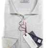 Camicia elegante micro fantasia grigio perla armaturato alta qualità puro cotone made in italy