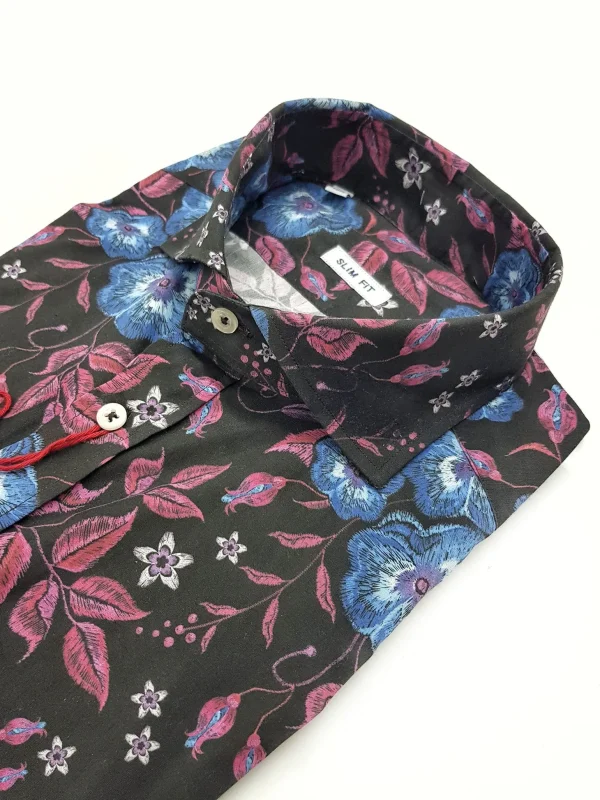Camicia fantasia fiori vinaccia  cotone paisley made in italy