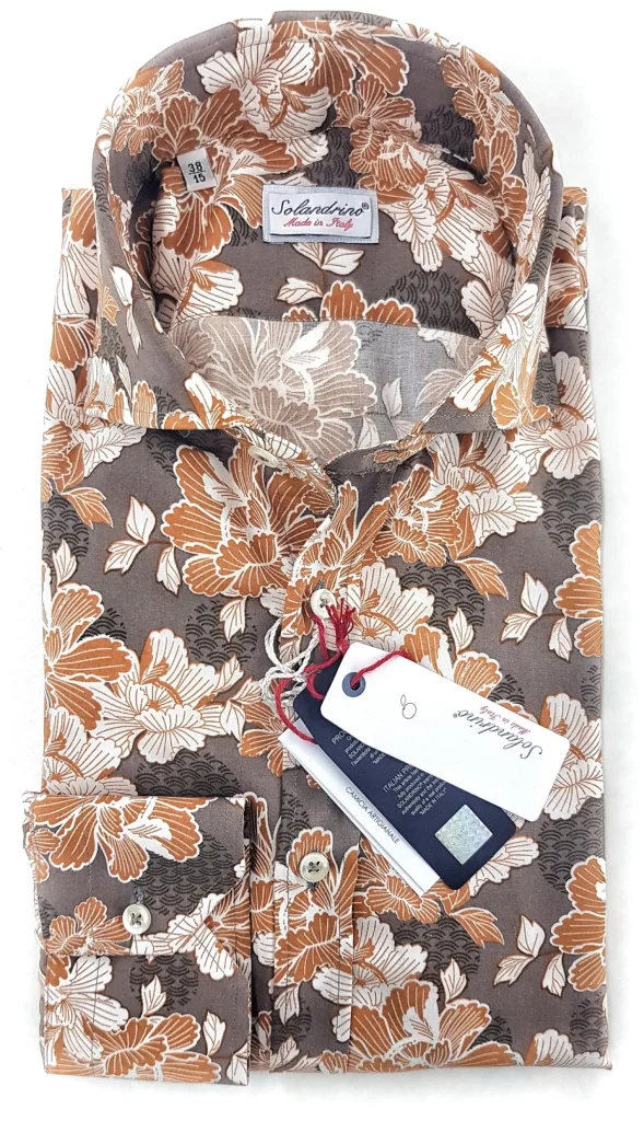 Camicia fantasia stampata viscosa morbidissima paisley giallo ocra tortora made in italy