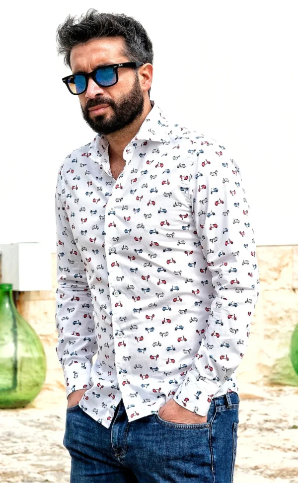 Camicia fantasia Vespa design puro cotone made in italy