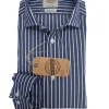 Camicia fasciata blu a righe bianche Uomo puro cotone alta qualità made in italy men shirt blue stripe high quality