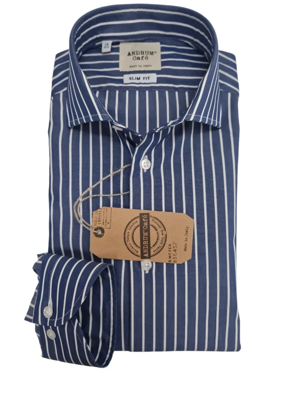 Camicia fasciata blu a righe bianche Uomo puro cotone alta qualità made in italy men shirt blue stripe high quality