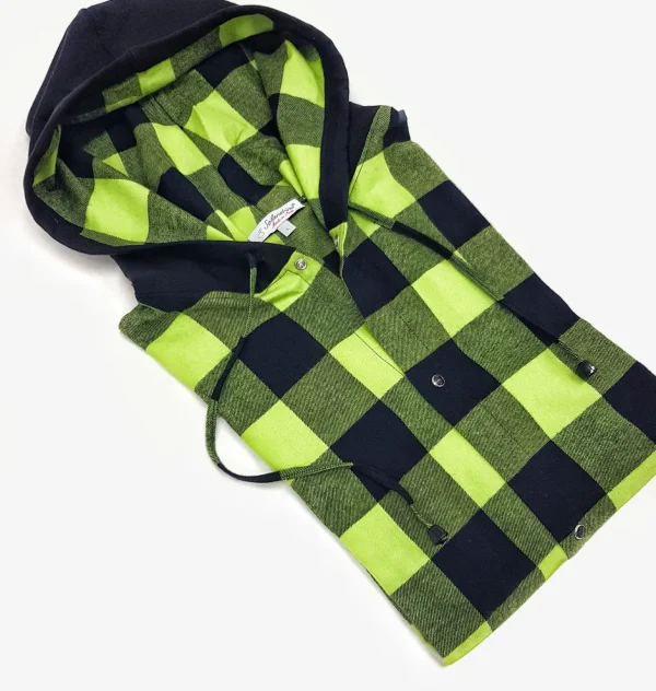Camicia felpa a quadri con cappuccio verde nera scozzese  vaiella made in italy