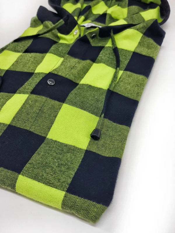 Camicia felpa a quadri con cappuccio verde nera scozzese  vaiella made in italy