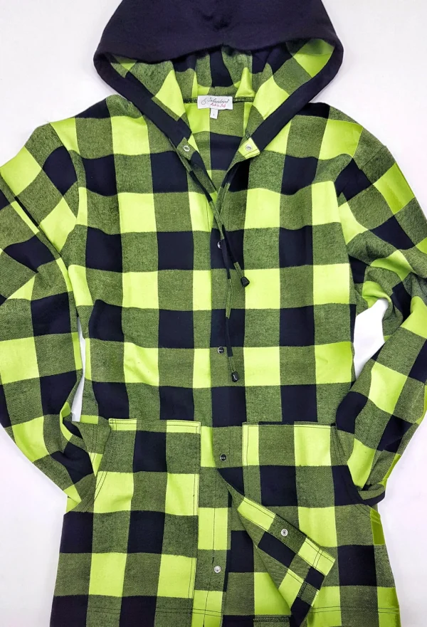 Camicia felpa a quadri con cappuccio verde nera scozzese  vaiella made in italy