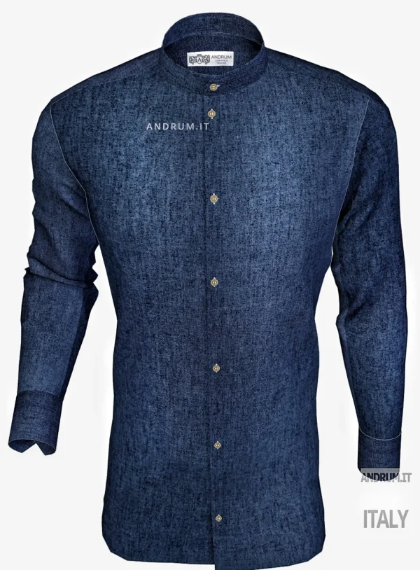 Camicia LAVATA blu jeans denim stone wash puro cotone made in italy