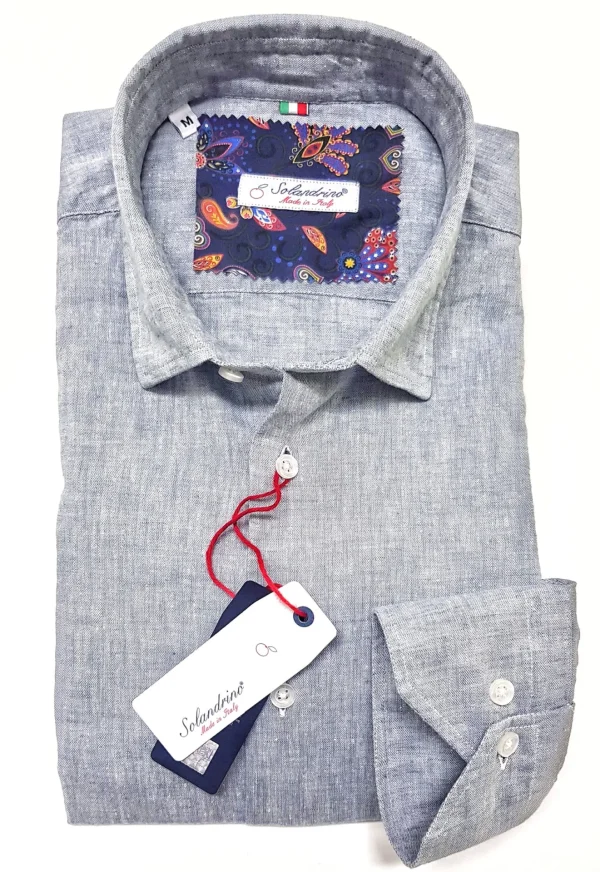 Camicia lino Grigio chiaro Ghiaccio made in Italy - light grey Linen Shirt