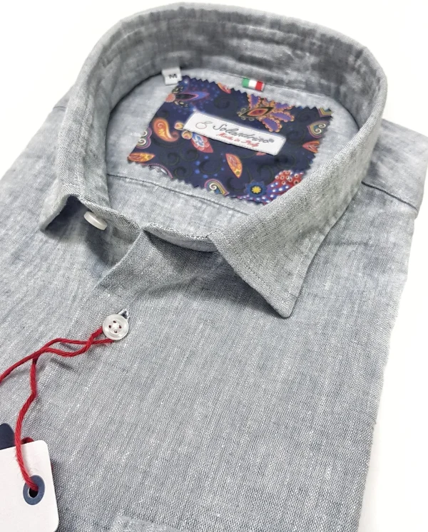 Camicia lino Grigio chiaro Ghiaccio made in Italy - light grey Linen Shirt