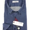 Camicia micro fantasia blu button down puro cotone made in italy men shirt blue Fantasy