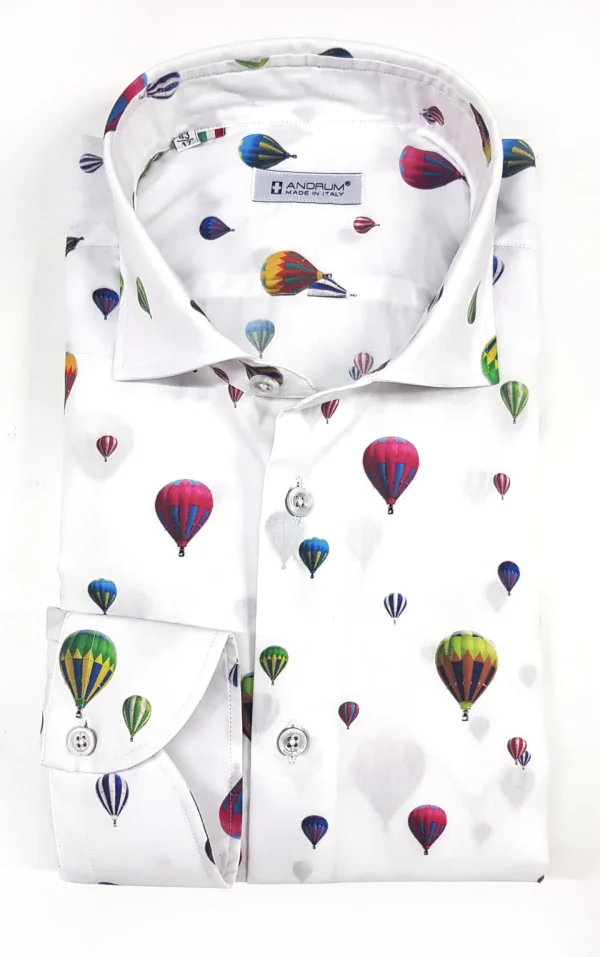 Camicia puro cotone fantasia mongolfiera travel cotone made in italy hot air ballon design