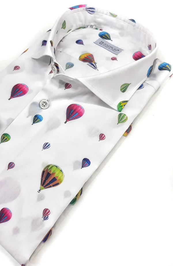 Camicia puro cotone fantasia mongolfiera travel cotone made in italy hot air ballon design