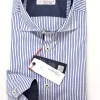 Camicia rigata puro cotone bianco blu con inserti in denim blu
