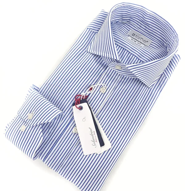 Camicia rigata Uomo puro cotone alta qualità made in italy men shirt blue stripe high quality