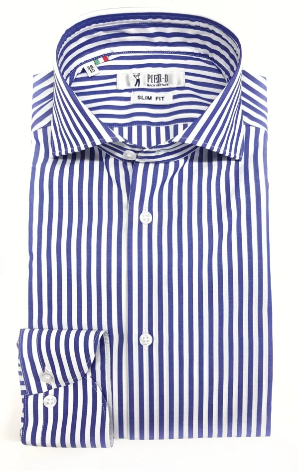 Camicia Uomo alta qualità puro cotone a righe blu navy made in Italy