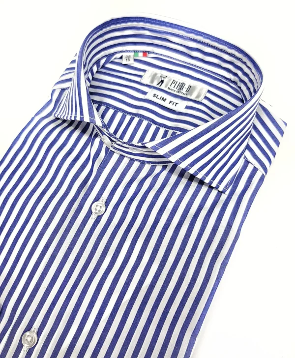 Camicia Uomo alta qualità puro cotone a righe blu navy made in Italy