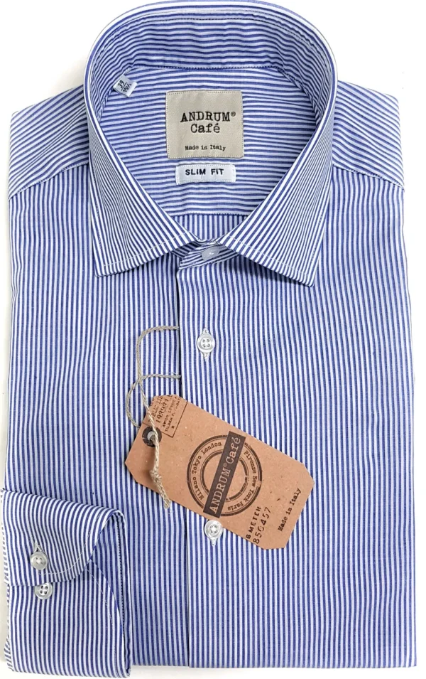 Camicia uomo basic a righe azzurra 100% cotone made in italy