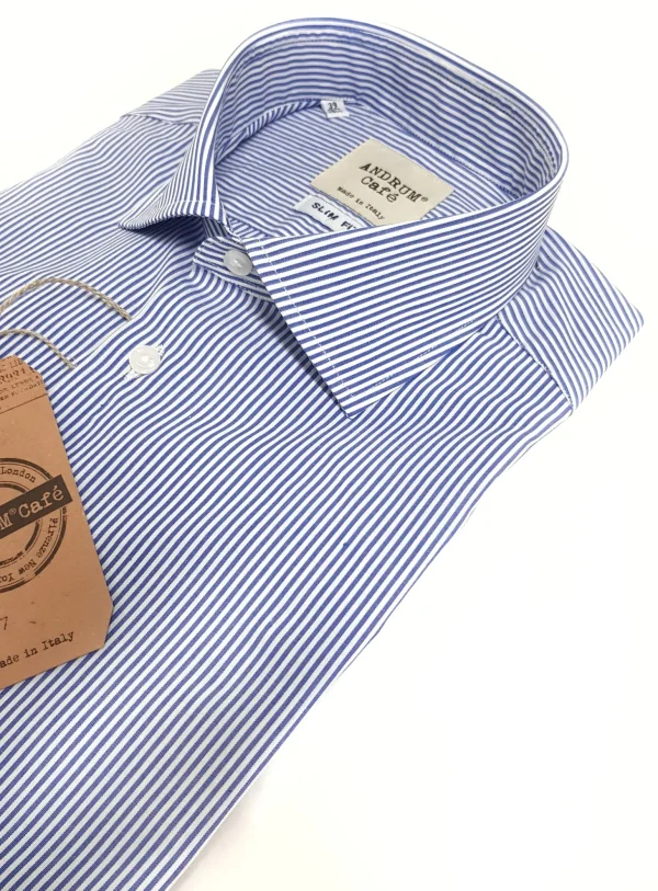 Camicia uomo basic a righe azzurra 100% cotone made in italy