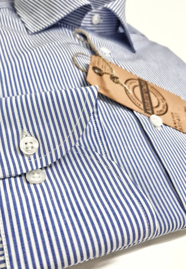 Camicia uomo basic a righe azzurra 100% cotone made in italy